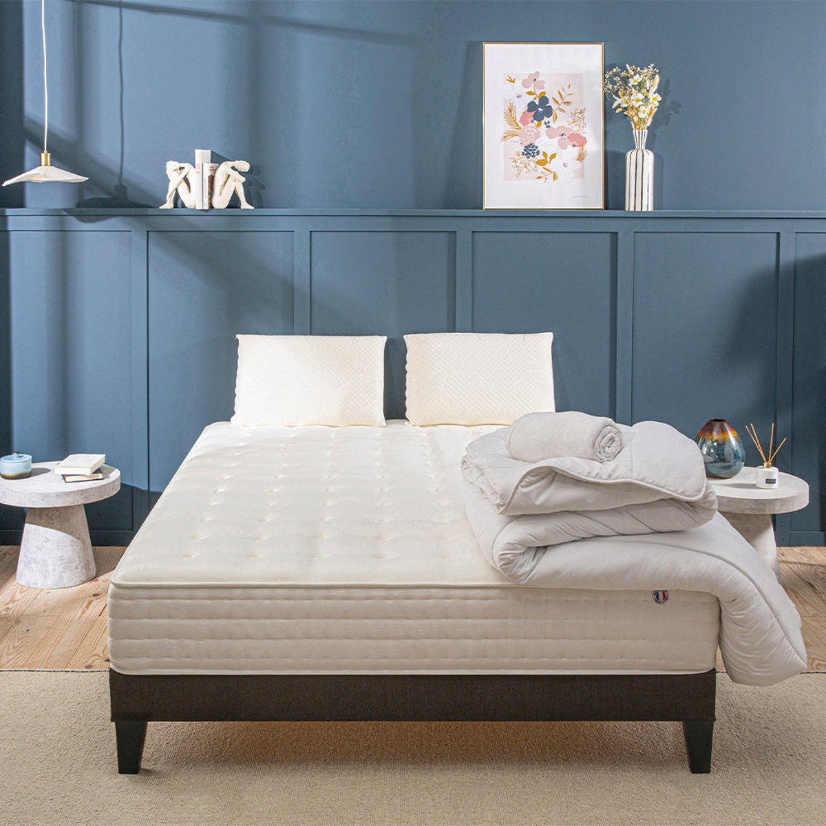Prêt-à-dormir CHÂTELET avec Sommier, Couette, Oreillers et Protège-matelas blanc, BELLECOUR
