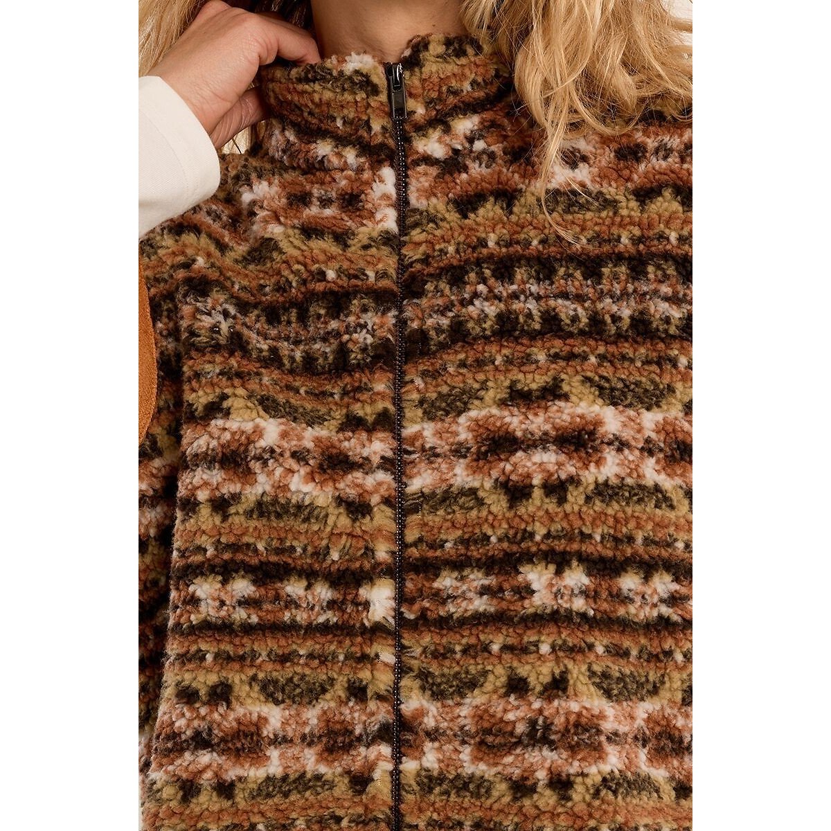 Veste polaire imprimée sans manches marron, MOLLY BRACKEN