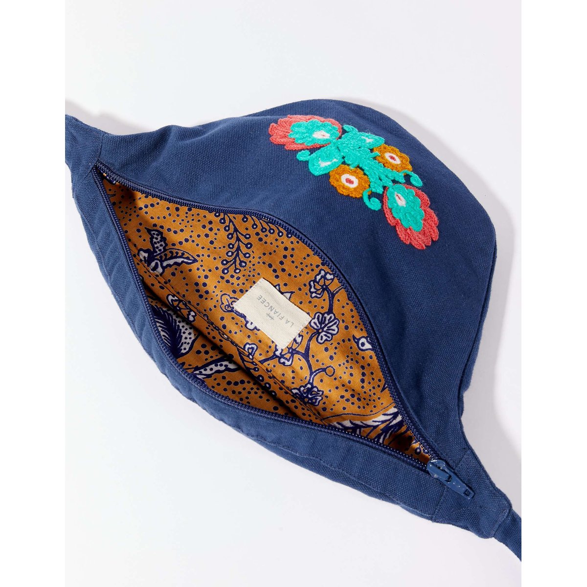 Sac banane coton uni brodé MALOU bleu marine, LA FIANCÉE