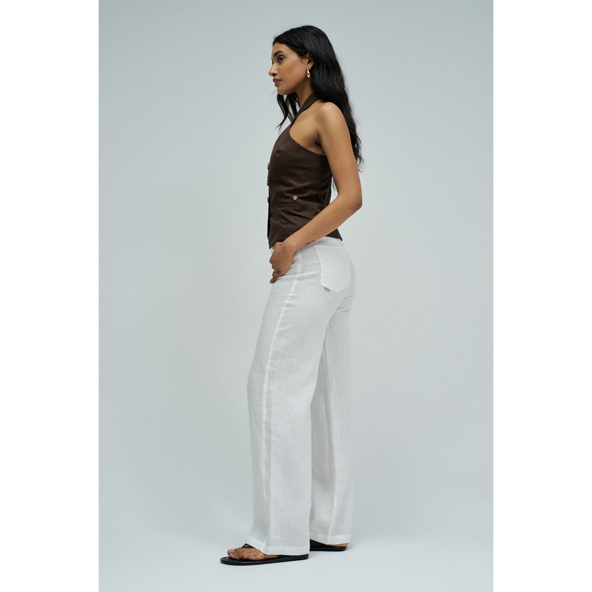 PANTALONS EN LIN AVEC JAMBE WIDE blanc, SALSA JEANS