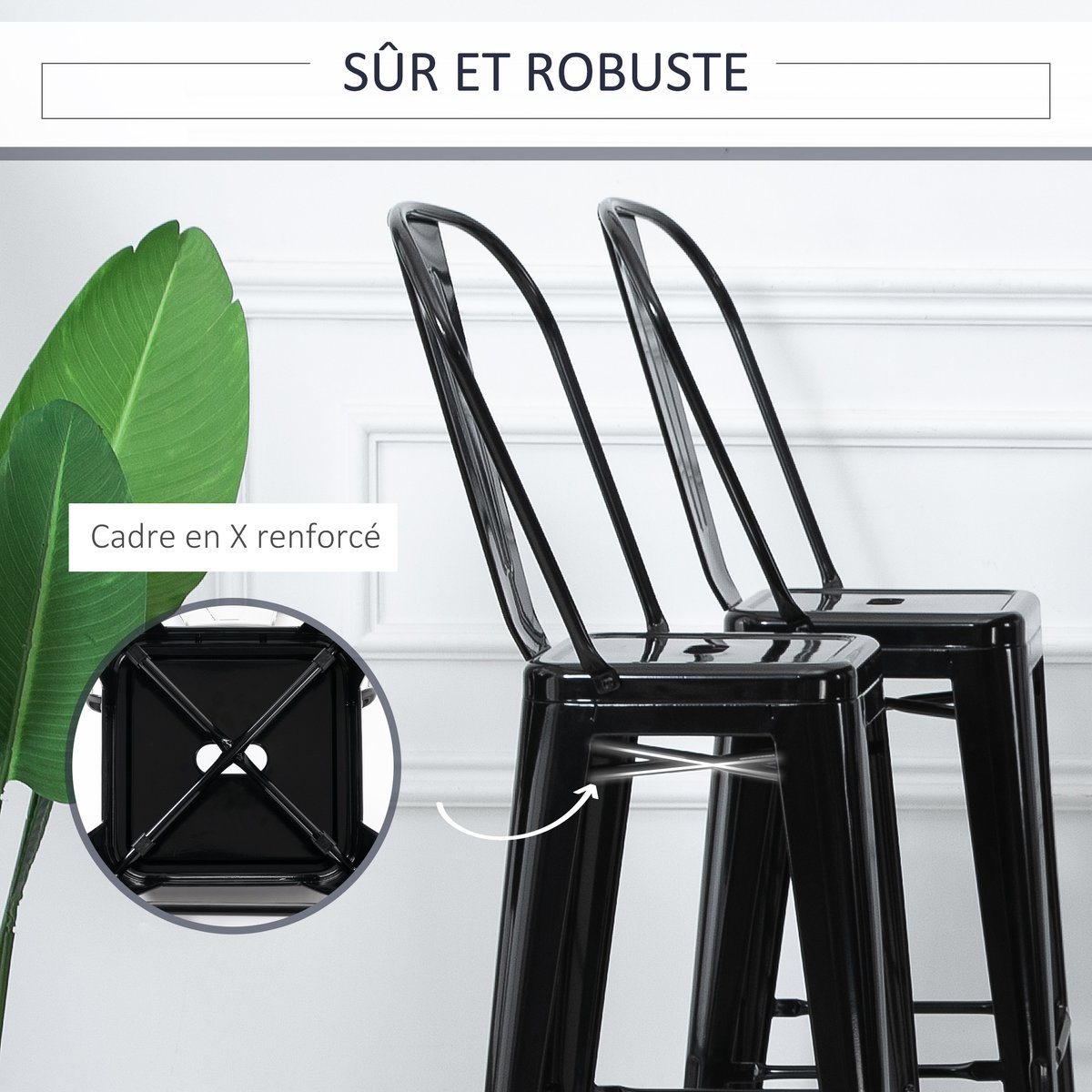 Tabouret de bar Métal Noir noir, HOMCOM