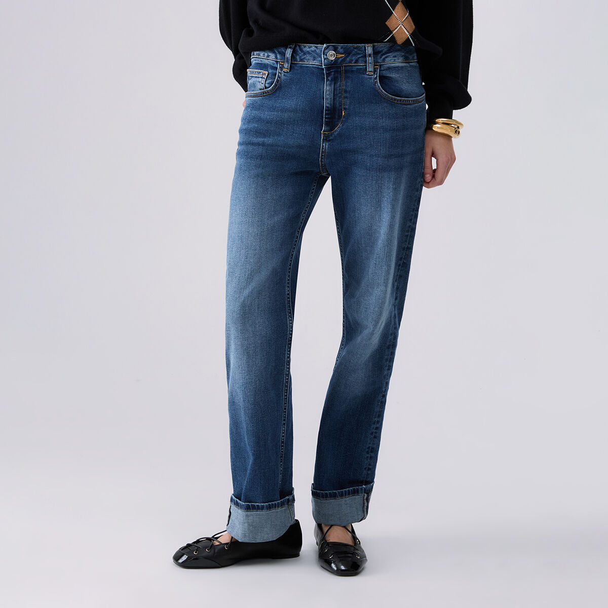 Jean droit avec revers denim bleu, LIU JO