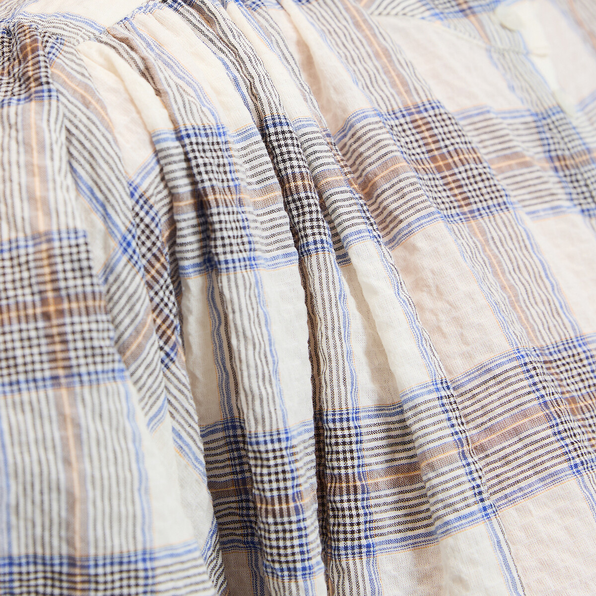 Chemise col mao à carreaux, volume oversize, en coton, Signature BERTHE carreaux bleu, LA REDOUTE COLLECTIONS