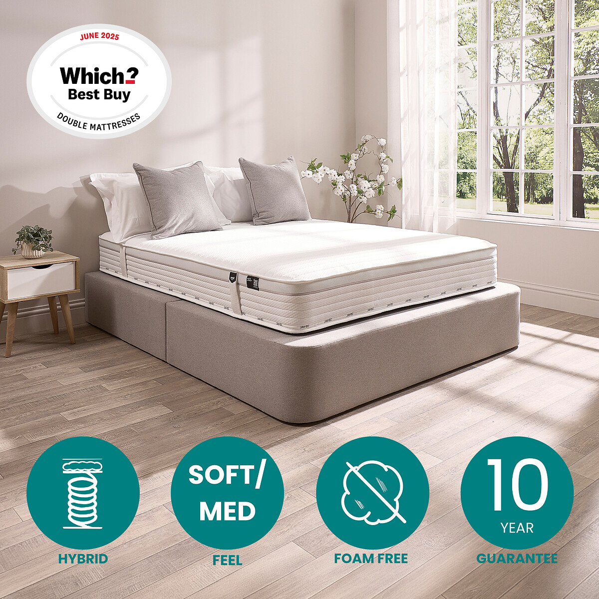 Jay-Be® Hybrid 2000 e-Pocket™ Truecore® Eco-Friendly Mattress white, JAY-BE