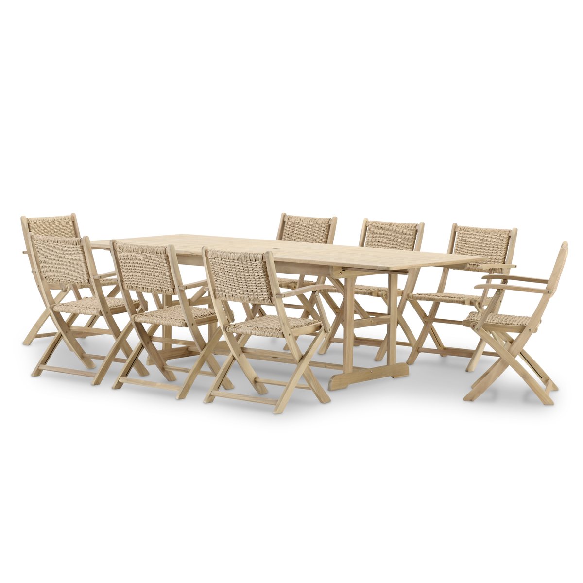 Salon de jardin, 8 chaises, JAVA L. & SERENA bois clair, DEFORA HOME