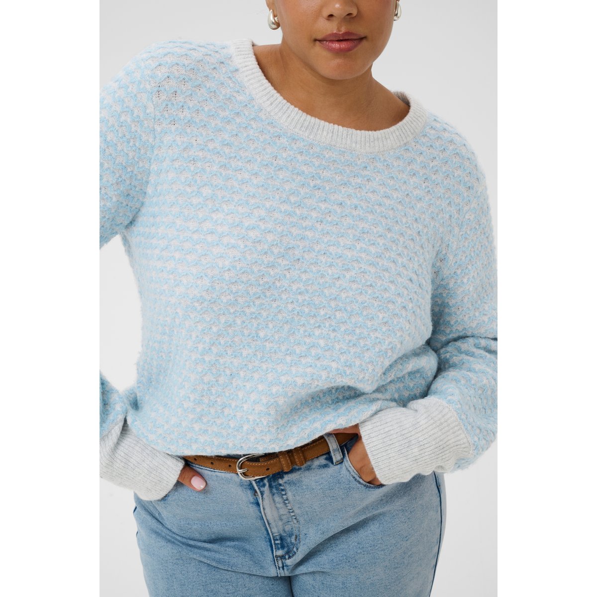 Pullover tricoté gris light grey m./blue fog m., KAFFE CURVE