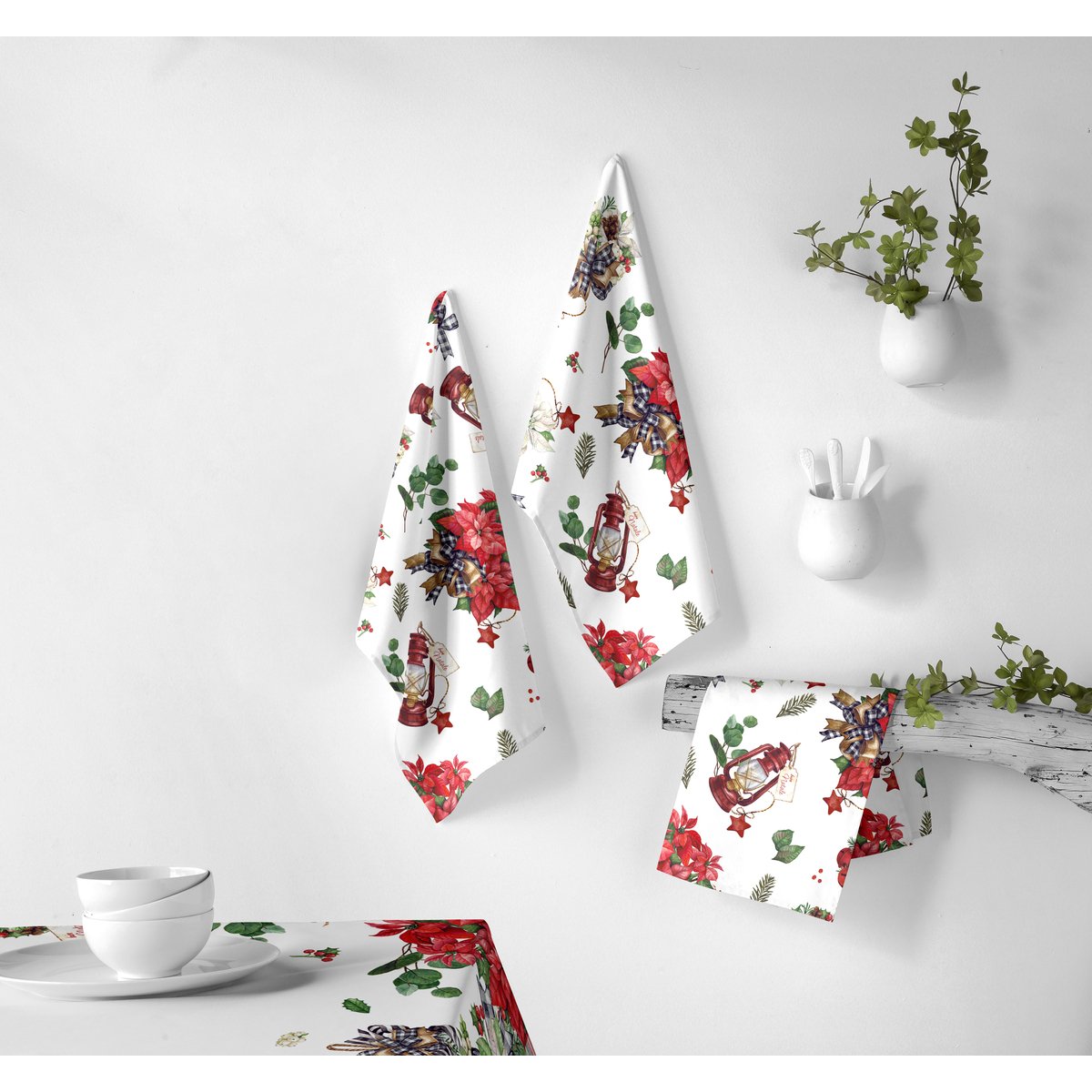 Lot de 2 torchons de NOËL RIBBON 50x70 cm blanc/vert, NAF NAF HOME
