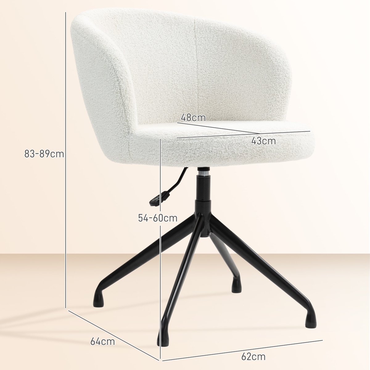 Chaise de bureau Polyester Crème blanc crème, HOMCOM