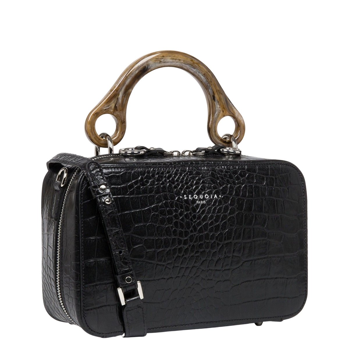 Sac à main zippé MARBLED CUBE CROCO taupe, SEQUOIA