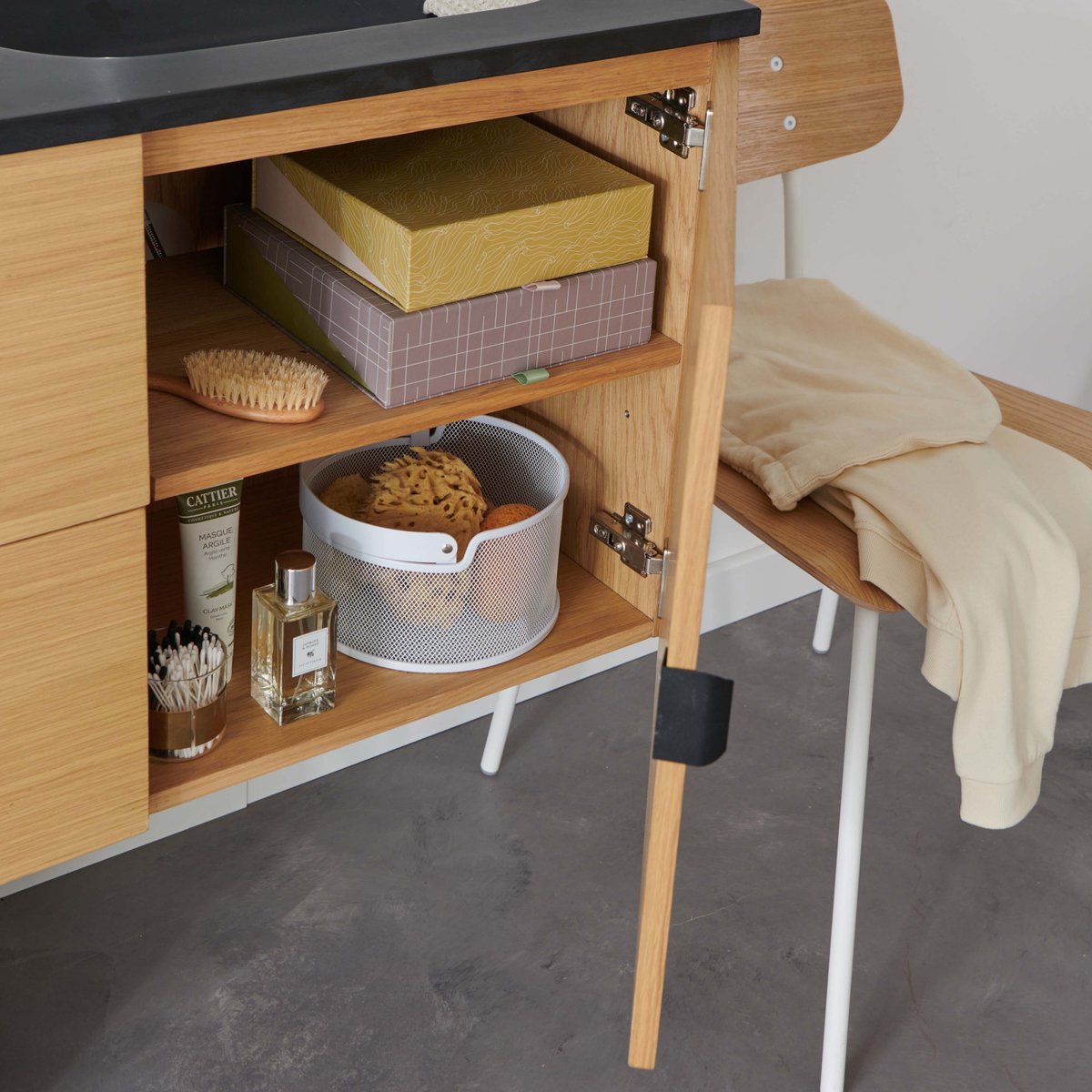 Meuble double vasque + miroir STUDIO bois clair, MOB IN