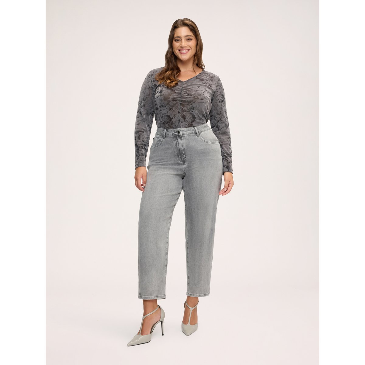 T-shirt avec imprimé et drapé gris, FIORELLA RUBINO
