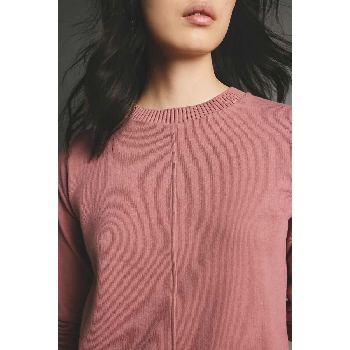 Pull ras du cou côtelé doux avec surpiqûres rose blush, NEXT