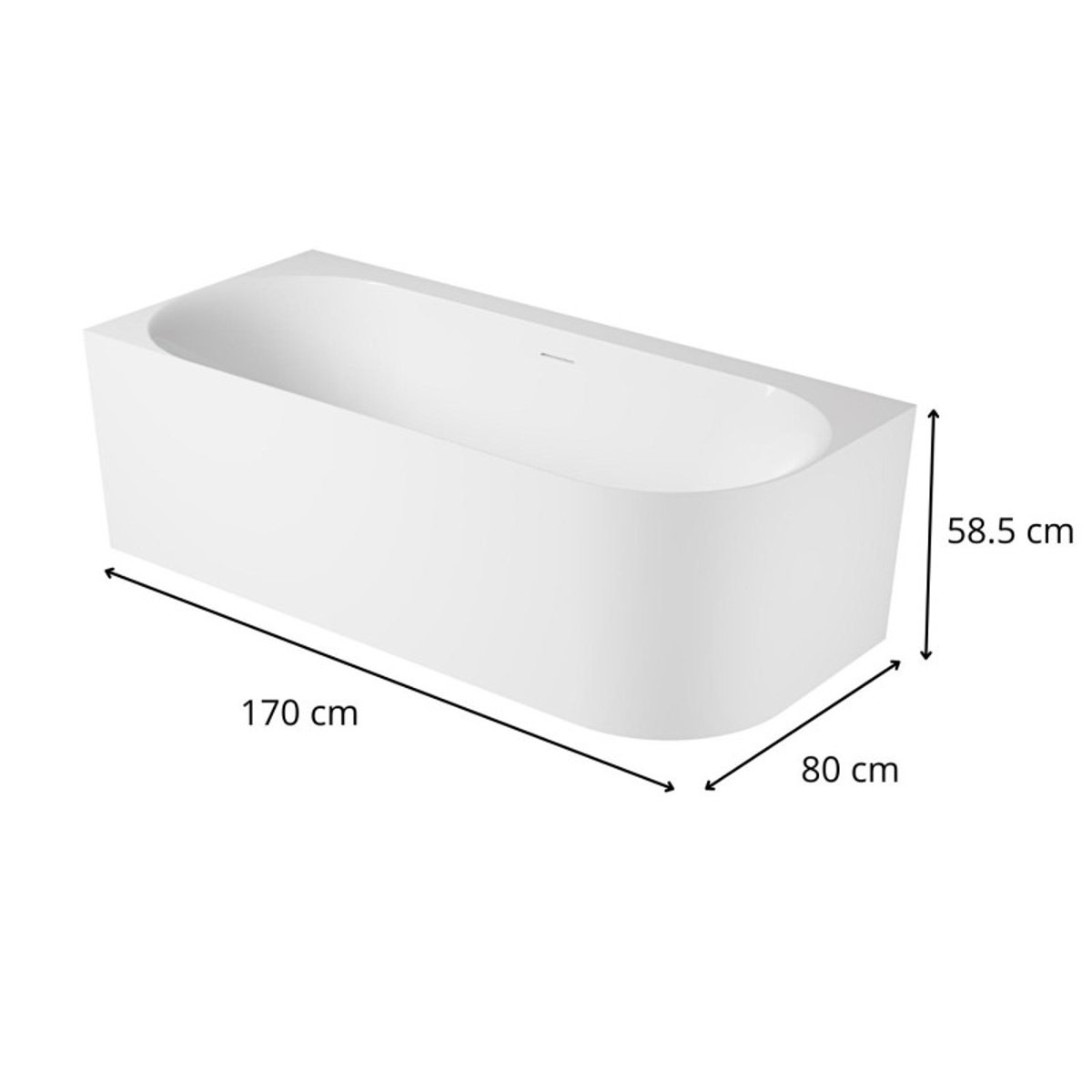 Baignoire acrylique Lucite semi-îlot blanche 170cm - Angle gauche FORMA couleur unique, MOB IN