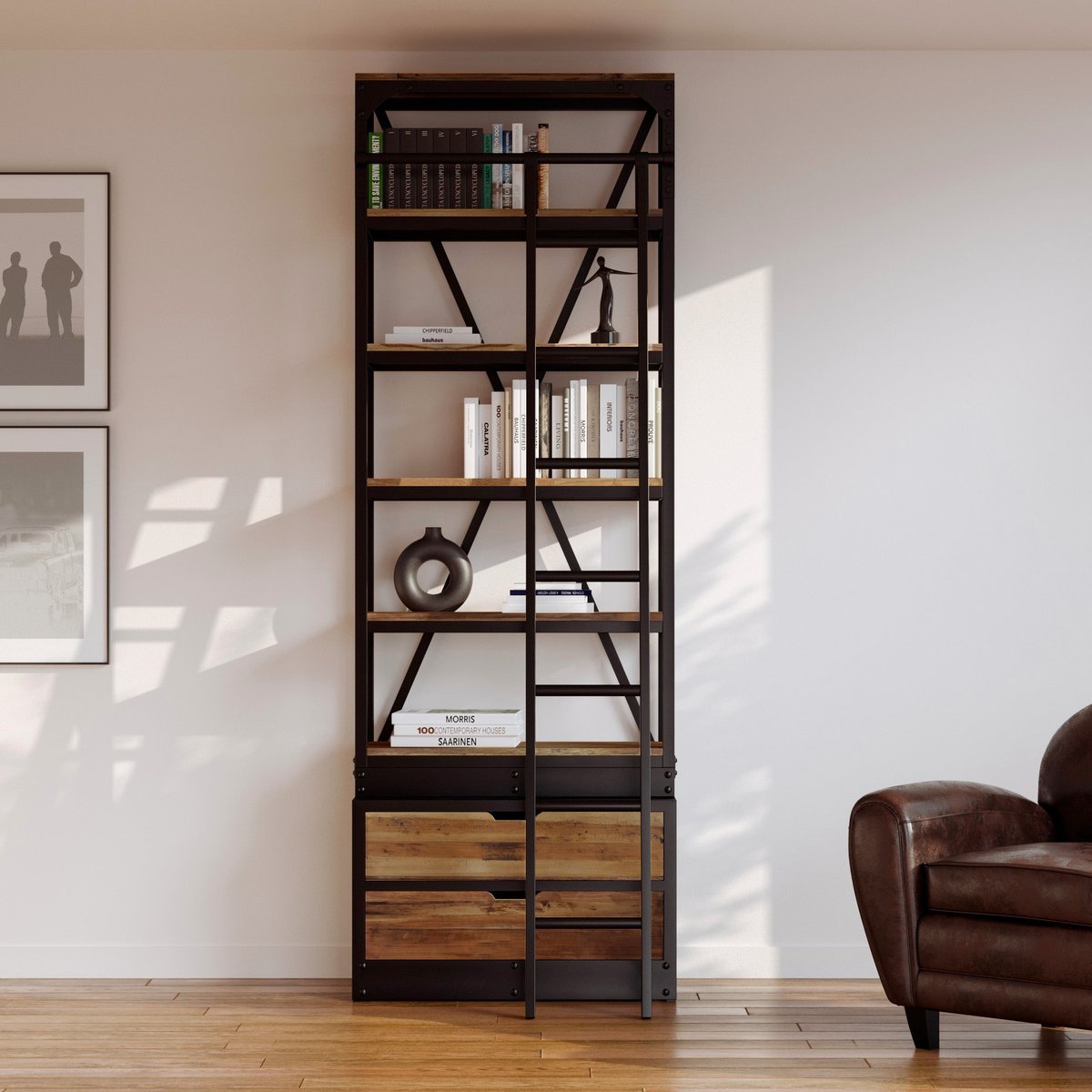 Ensemble de 2 bibliothèques en bois et métal - KASI bois et métal, MAISON PAVANE