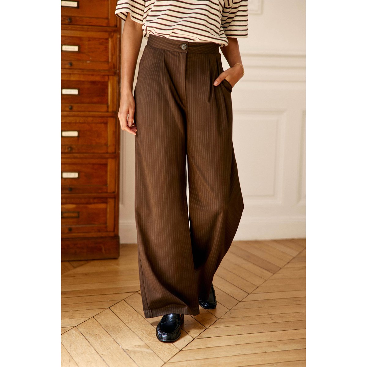 Pantalon droite uni PAOLINE 16-marron/ecru, LA PETITE ETOILE