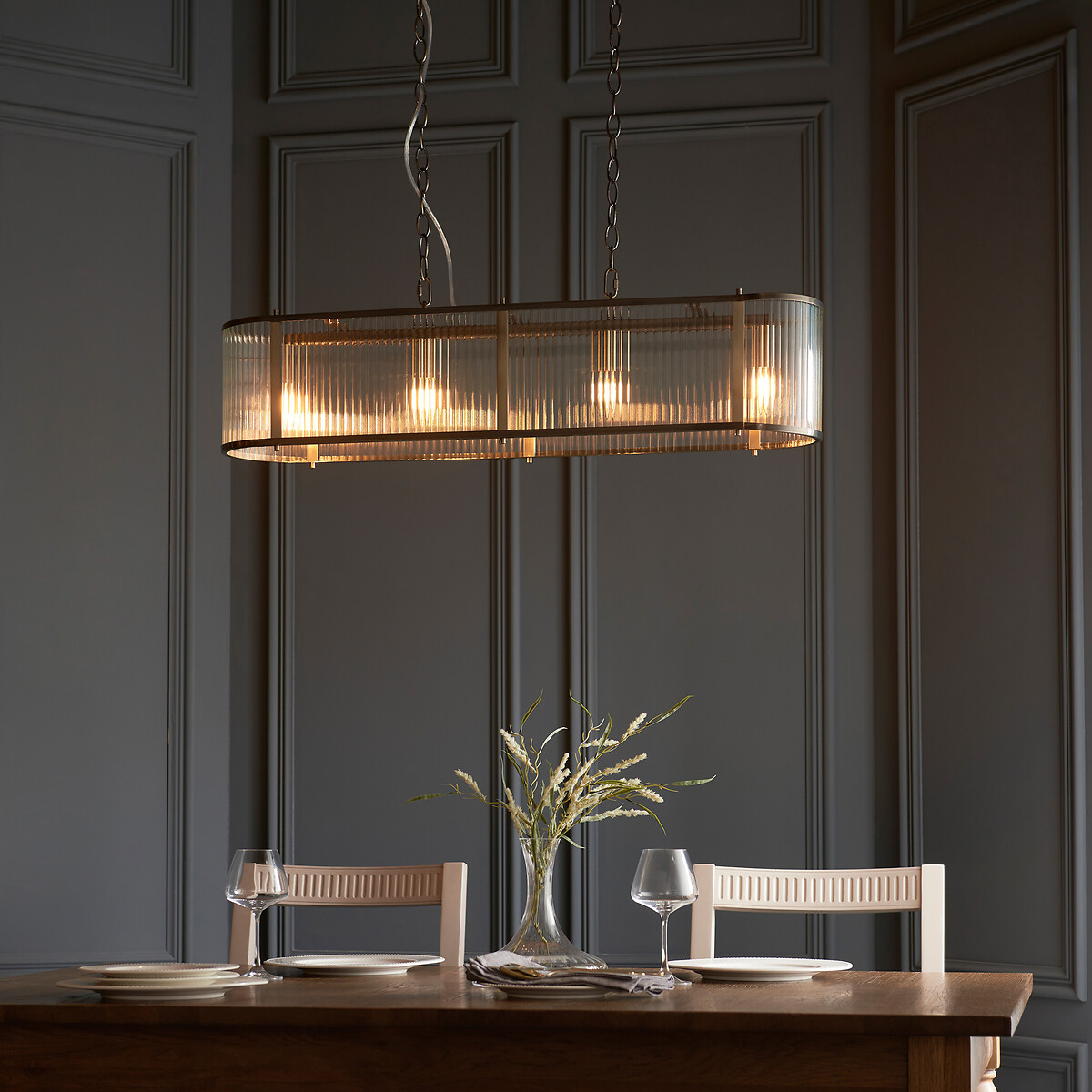 Risto 4-Light Ribbed Glass Pendant Light aged brass, SO'HOME