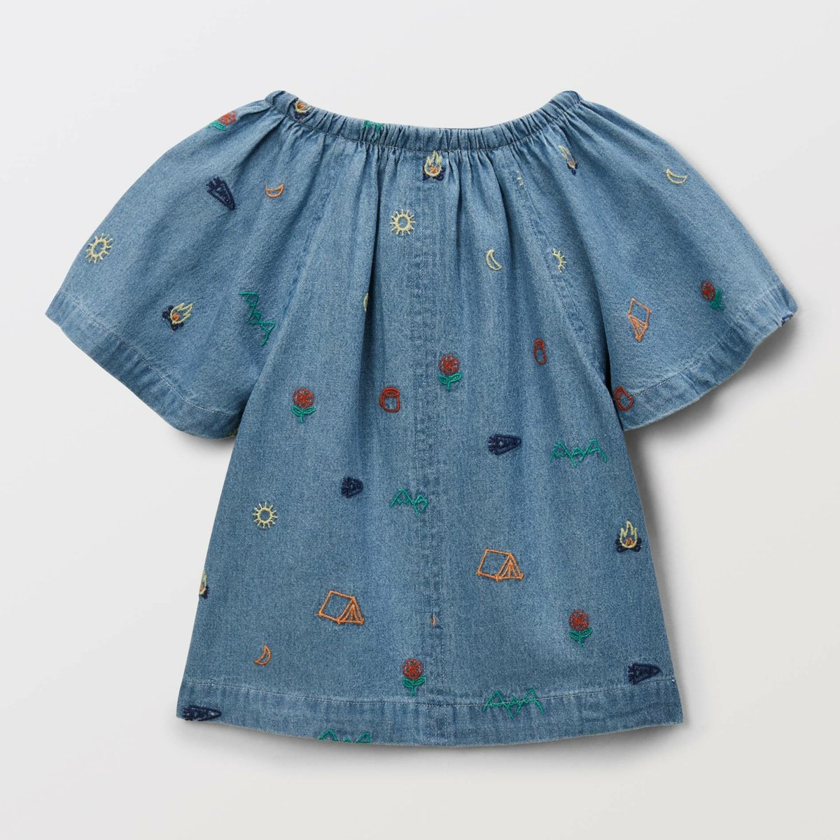 Blouse brodée en jean bleach denim, MONOPRIX
