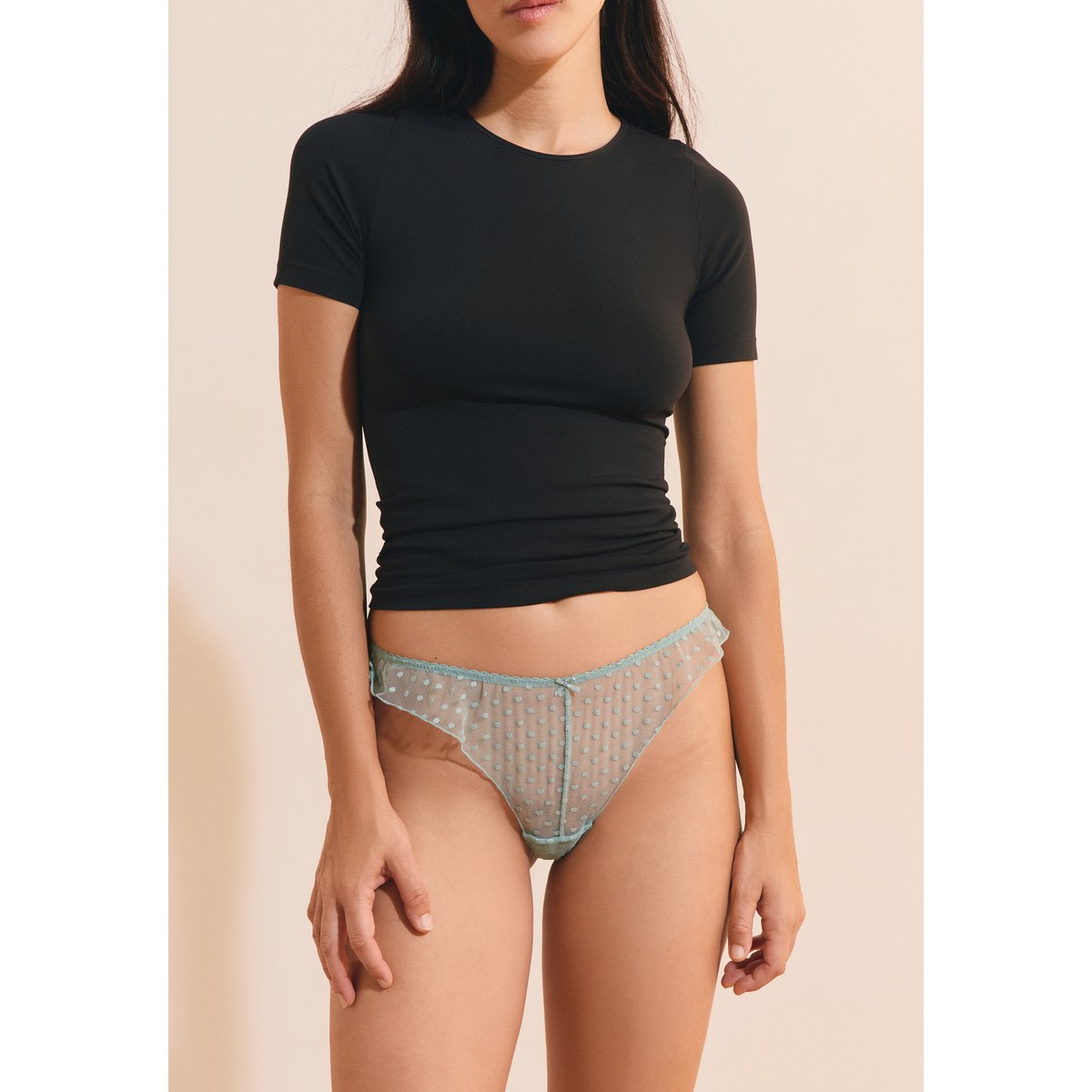 Tanga à pois VOLANTEE PLUME bleu azur, ETAM