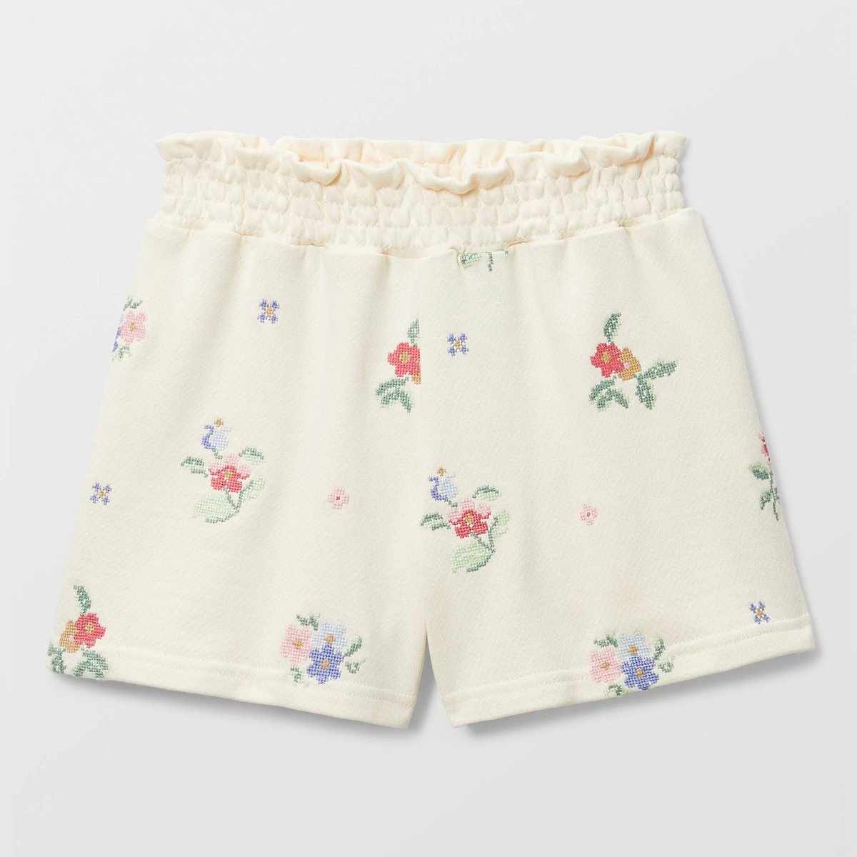 Short brodé en éponge butter cream, MONOPRIX