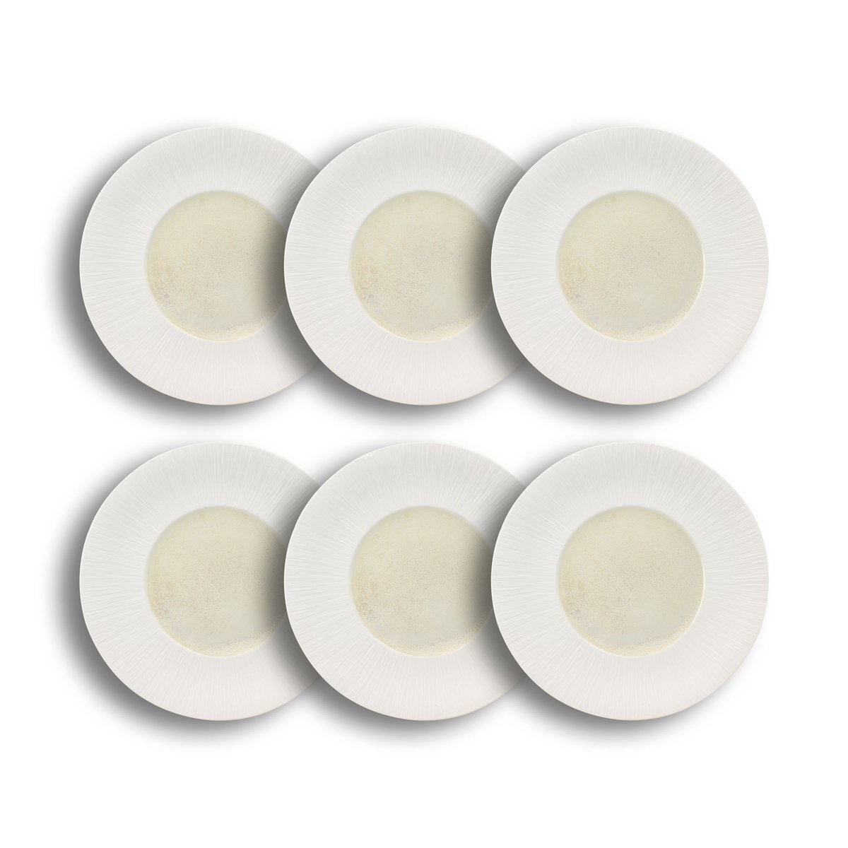 Lot de 6 assiettes plates en porcelaine 28,5cm, URUS beige-blanc, OGO LIVING