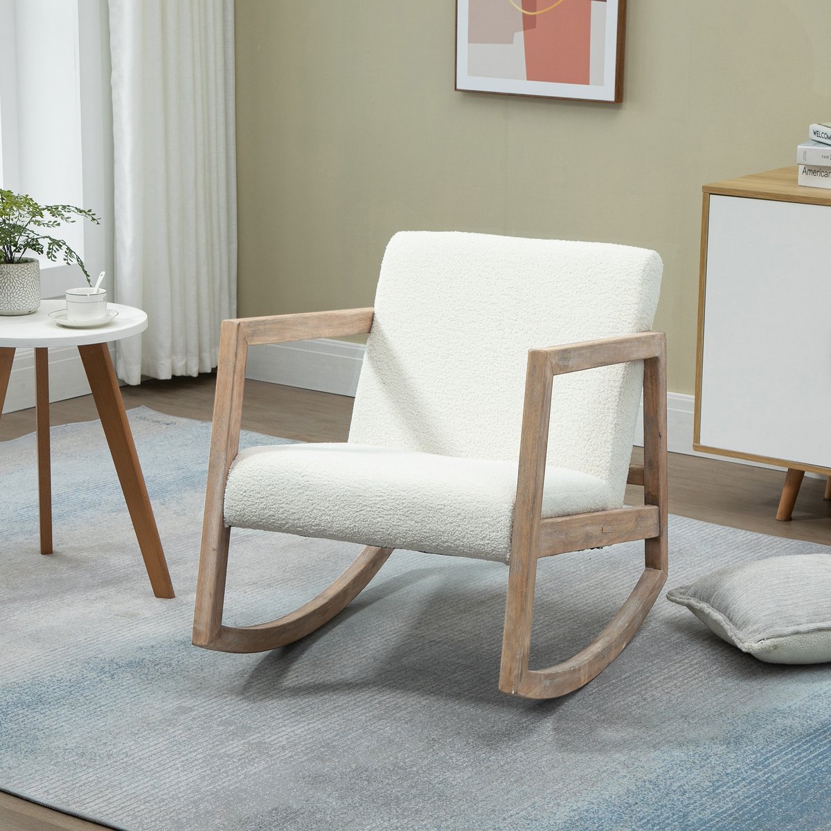 Fauteuil à bascule Polyester Crème blanc crème, HOMCOM