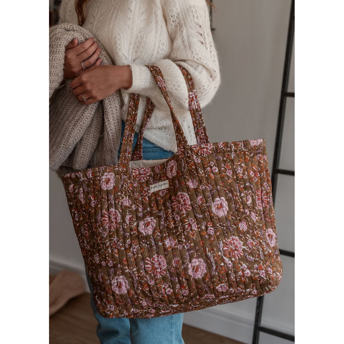 Sac cabas imprimé Kiala orange kiala biscuit, BINDI ATELIER