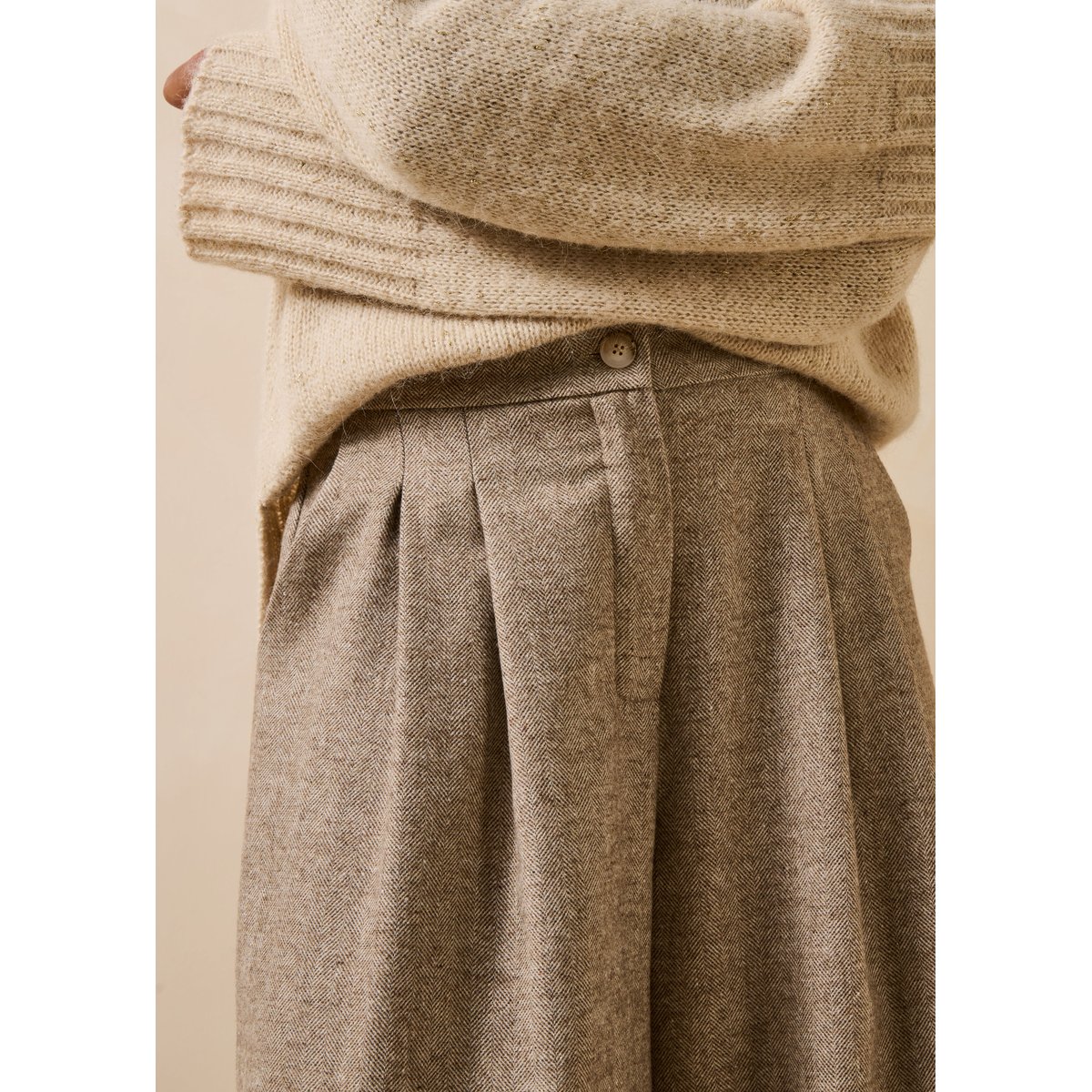 Pantalon oversize en tweed greige, LA FEE MARABOUTEE