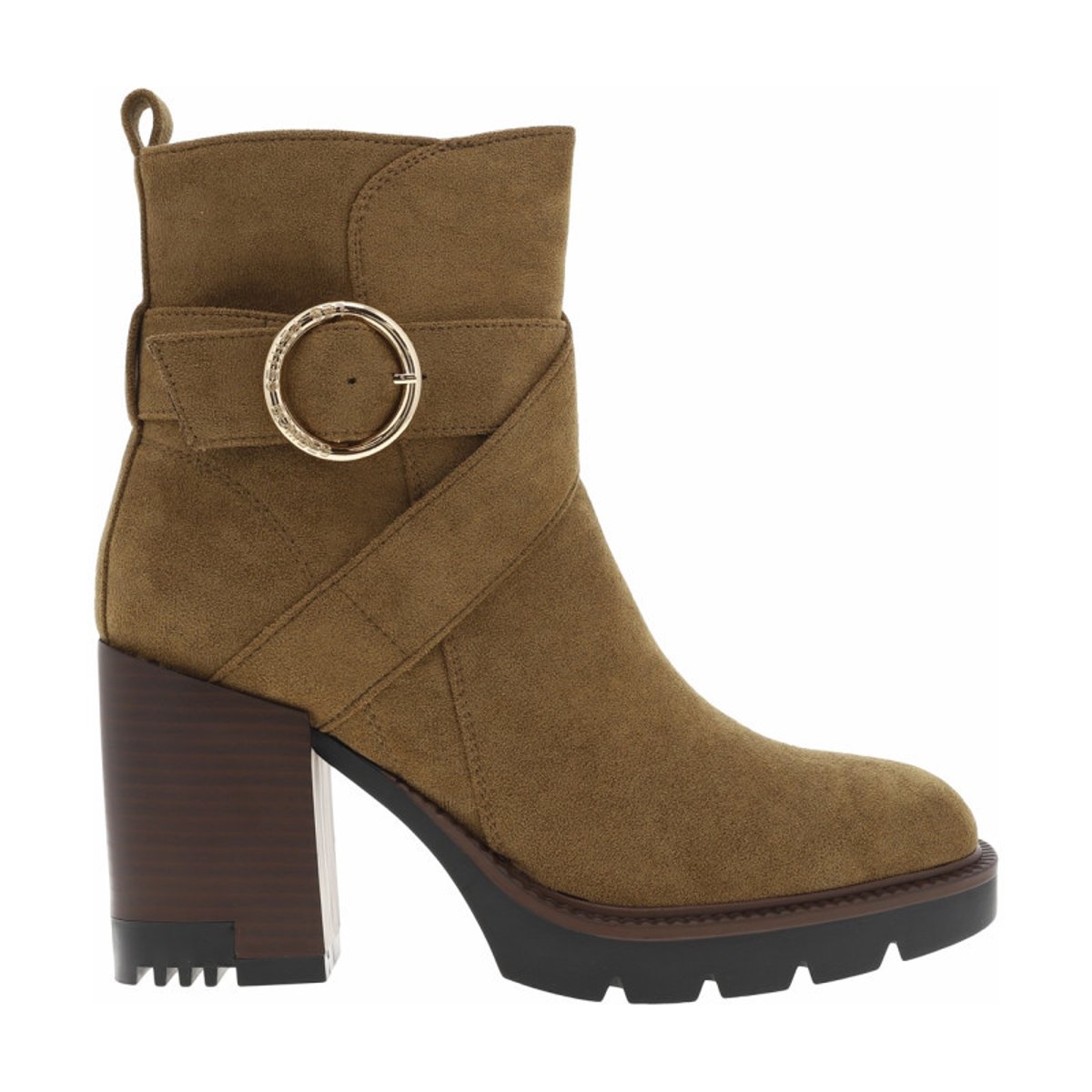 Boots camel à talon décroché haut et à zip avec boucle dorée à ardillon camel, LPB Les P'tites Bombes