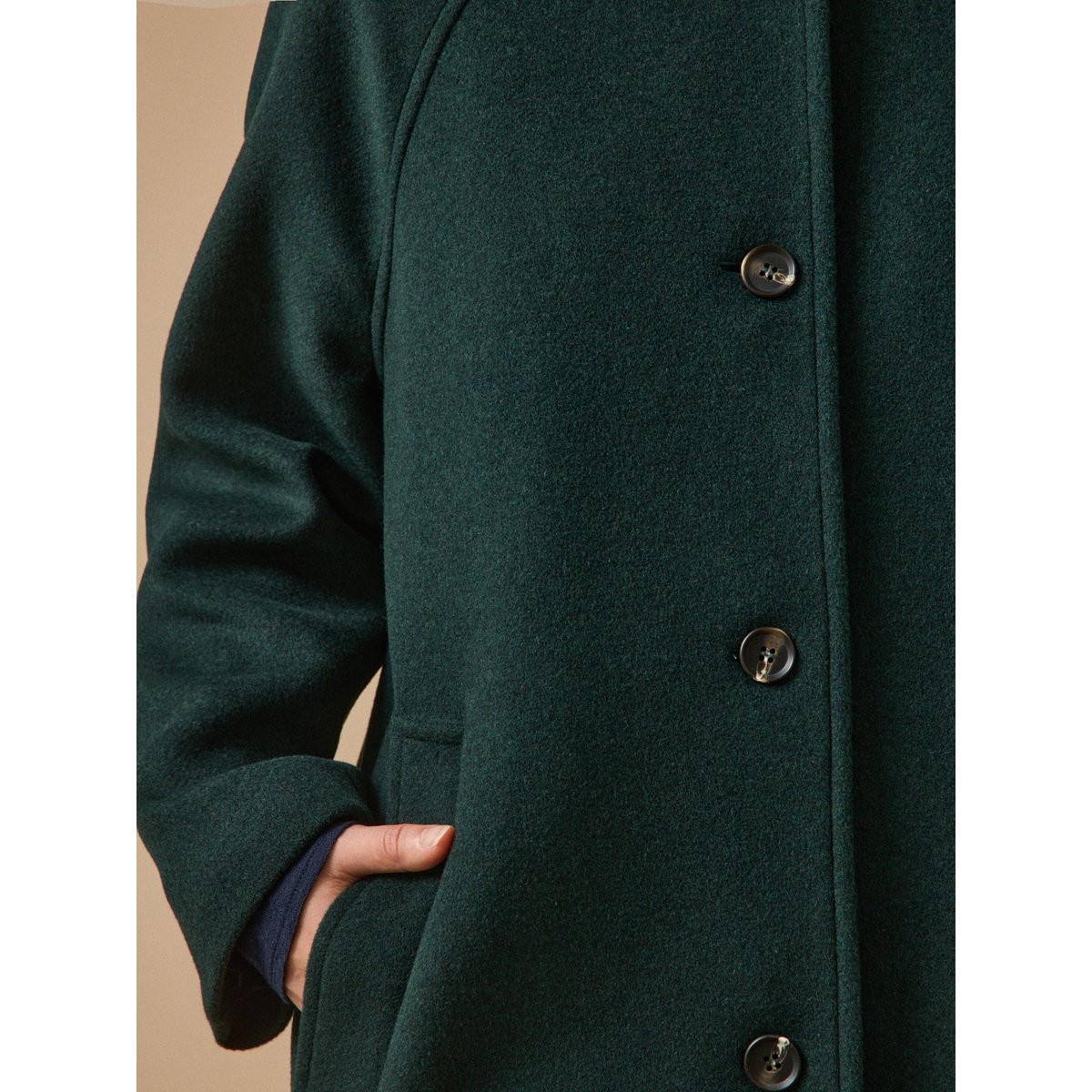 Manteau mi-long lainage uni vert fonce, CYRILLUS