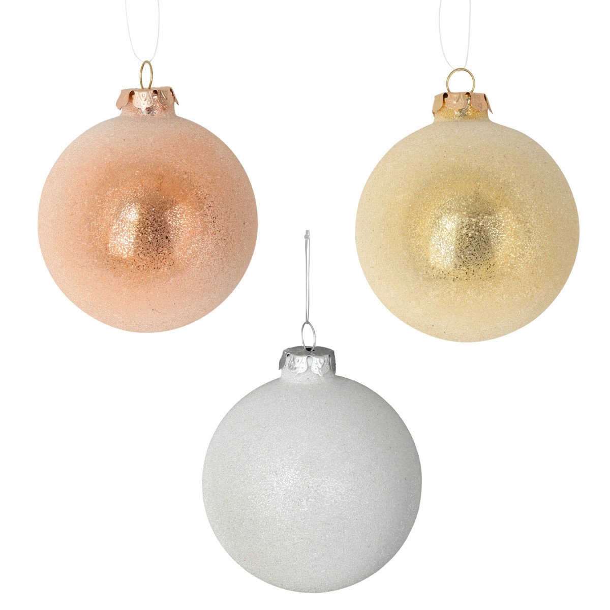 Set de 3 Boules Pailletées en Verre pour Sapin blanc, EDEN
