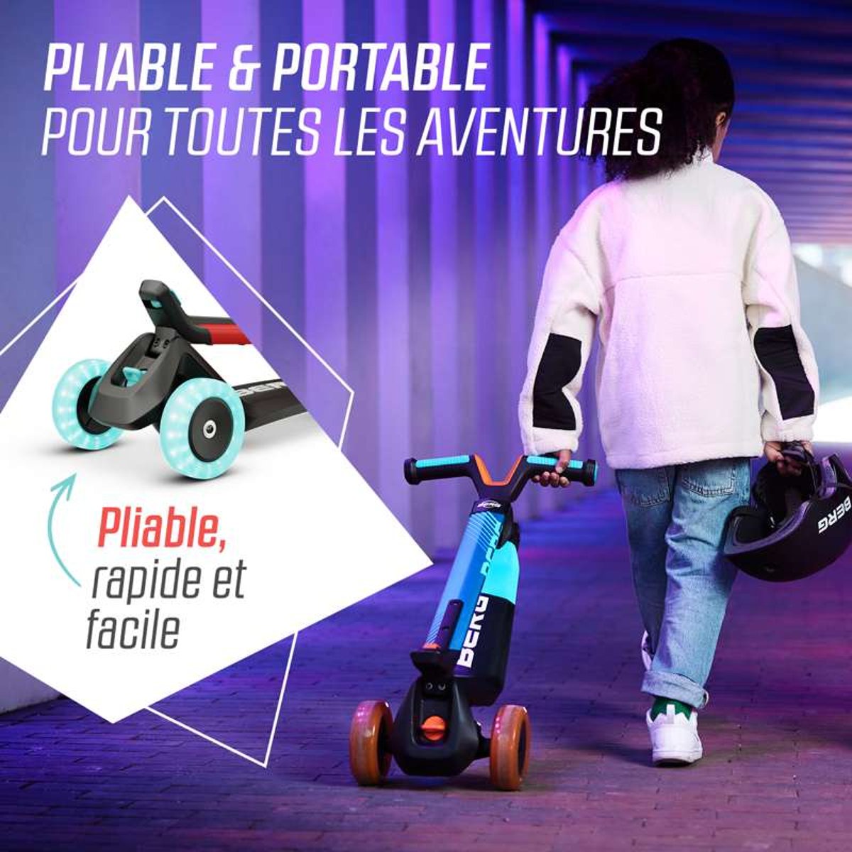 Trottinette pour Enfants, 2+ Ans, Pliable, Magnet-Deck, Nexo Lime red, BERG TOYS