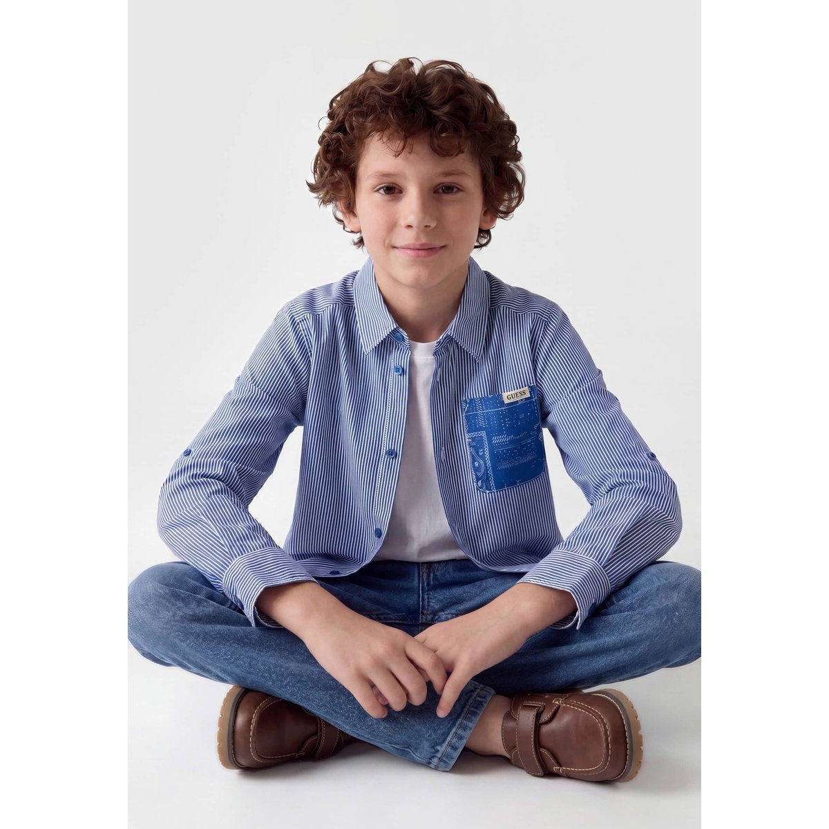 Chemise Regular En Popeline bleu clair, GUESS KIDS