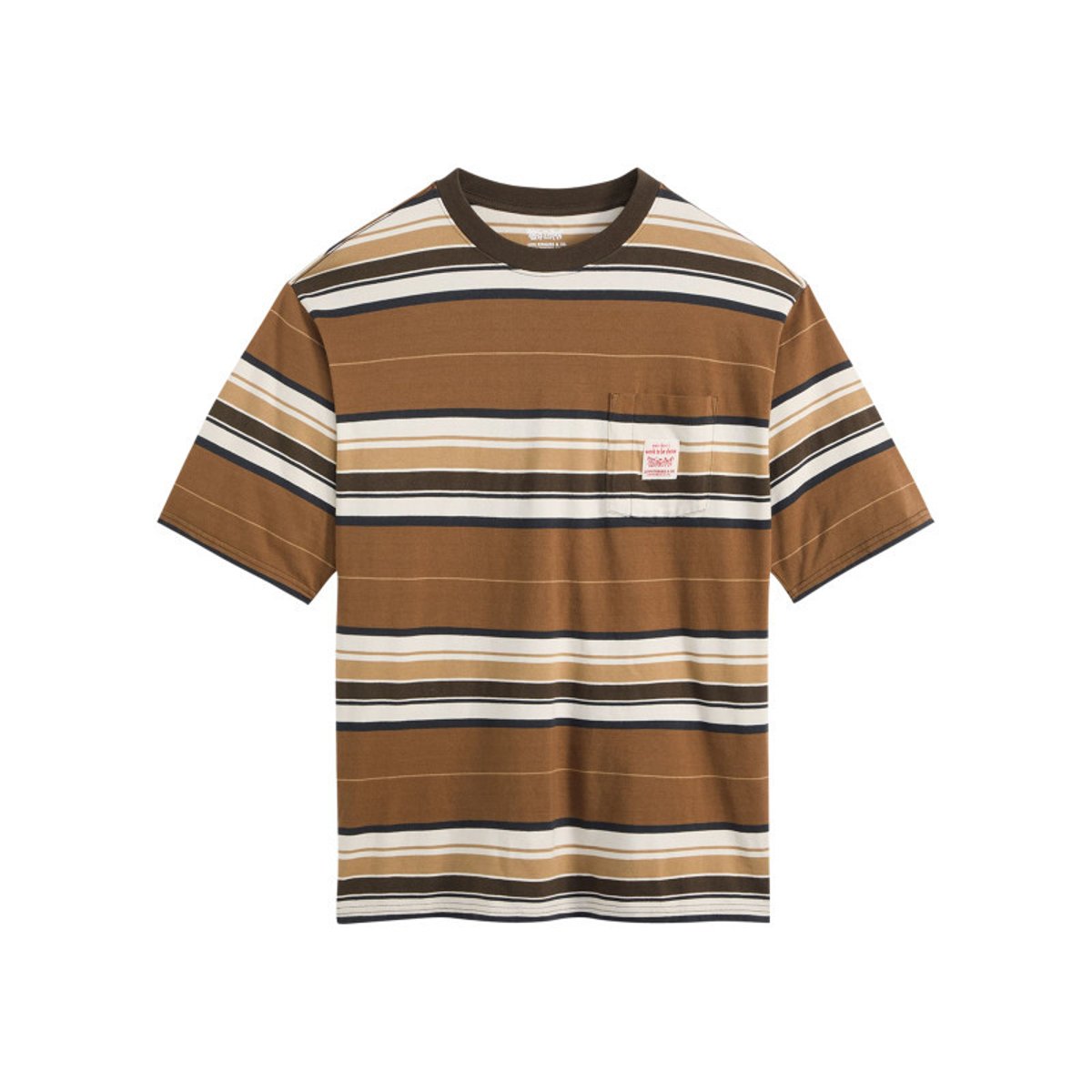 T-shirt marron en coton avec un imprimé fantaisie rayé et des manches courtes marron, LEVI'S