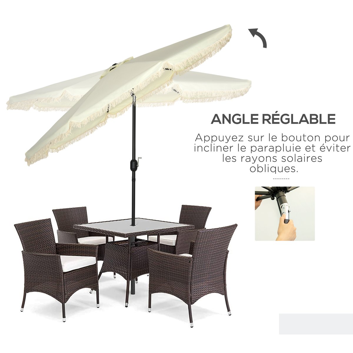 Parasol de terrasse Polyester Crème crème, OUTSUNNY
