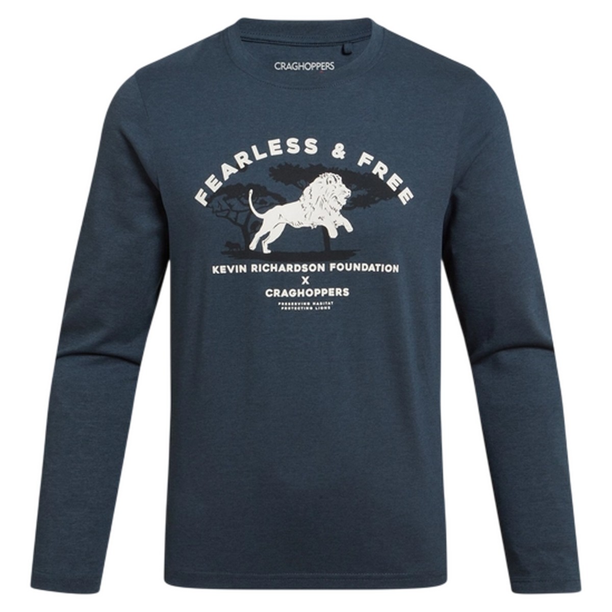 T-shirt manches longues motif/style lion CRUZ bleu gris foncé imprimé, CRAGHOPPERS