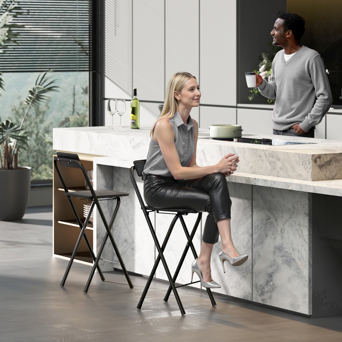 Tabouret de bar Acier Noir noir, HOMCOM