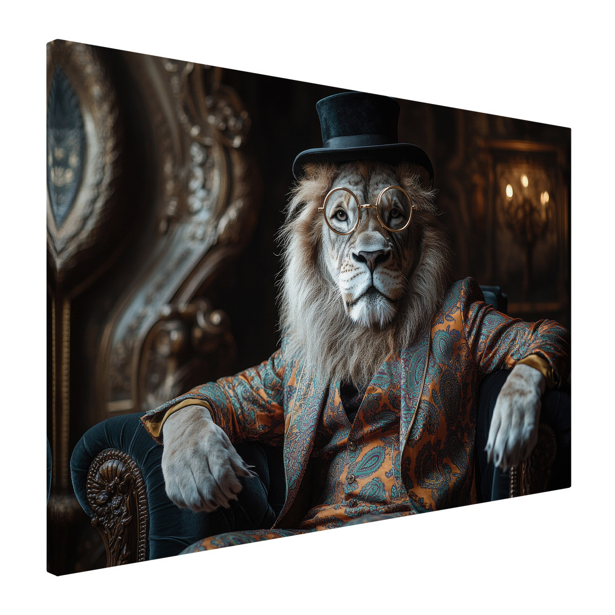 Tableau Sur Toile Portrait De Lion Humanisée ANIMAUX HUMANISÉS tableaux sur toile-bleu, CEANOTHE