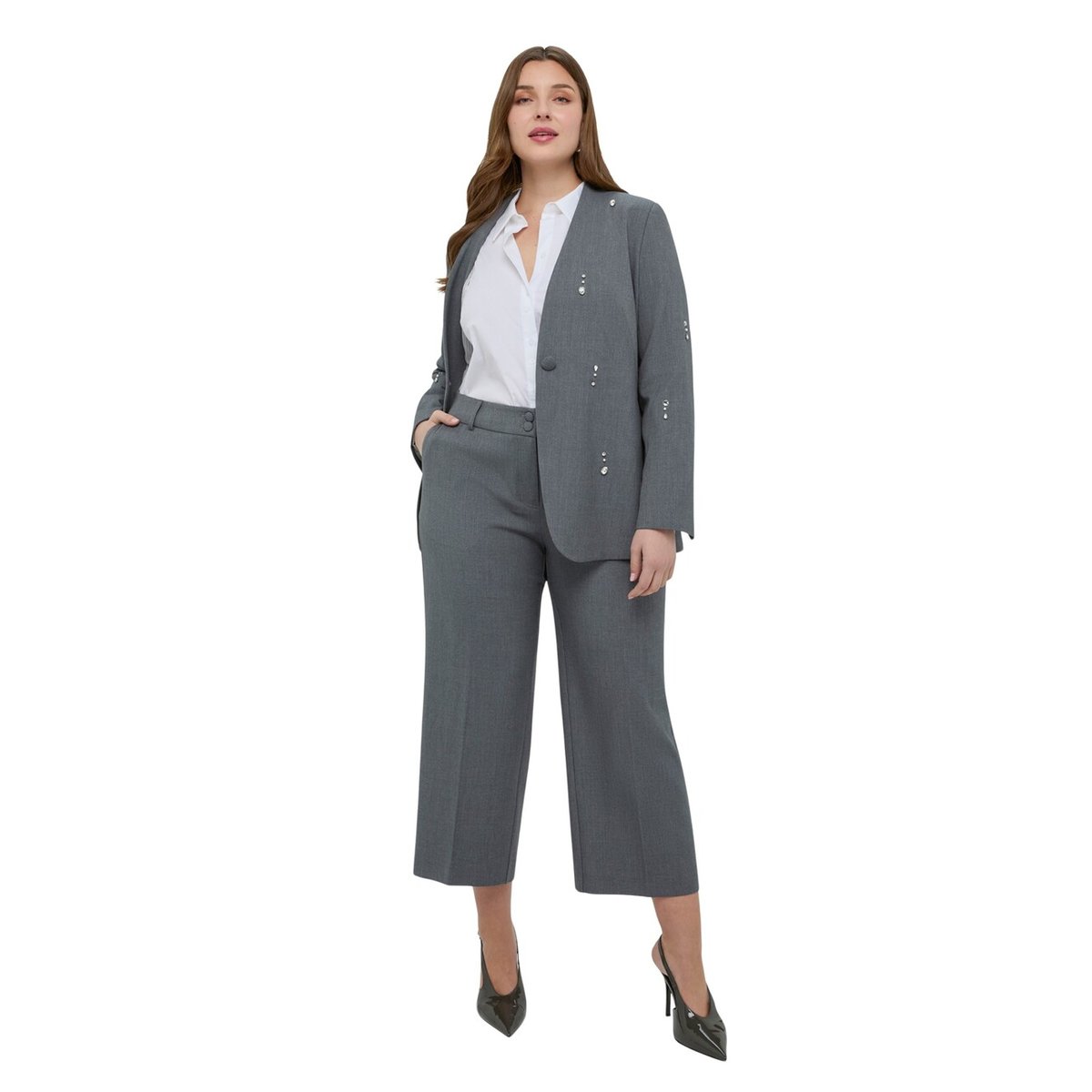 Pantalon Cropped en tissu chiné gris, FIORELLA RUBINO