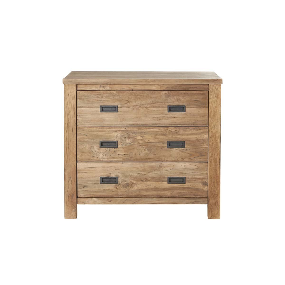 Commode en bois de teck recyclé 90 cm 3 tiroirs CARGO naturel, BERAH GETAH