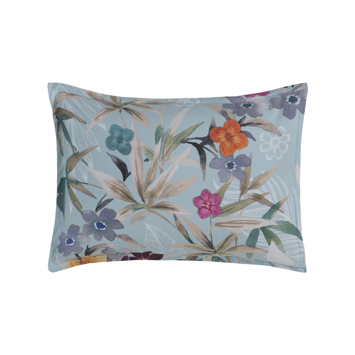 Lot de 2 taies d'oreillers en percale de coton BIRDIE bleu arctic, SENSEI MAISON