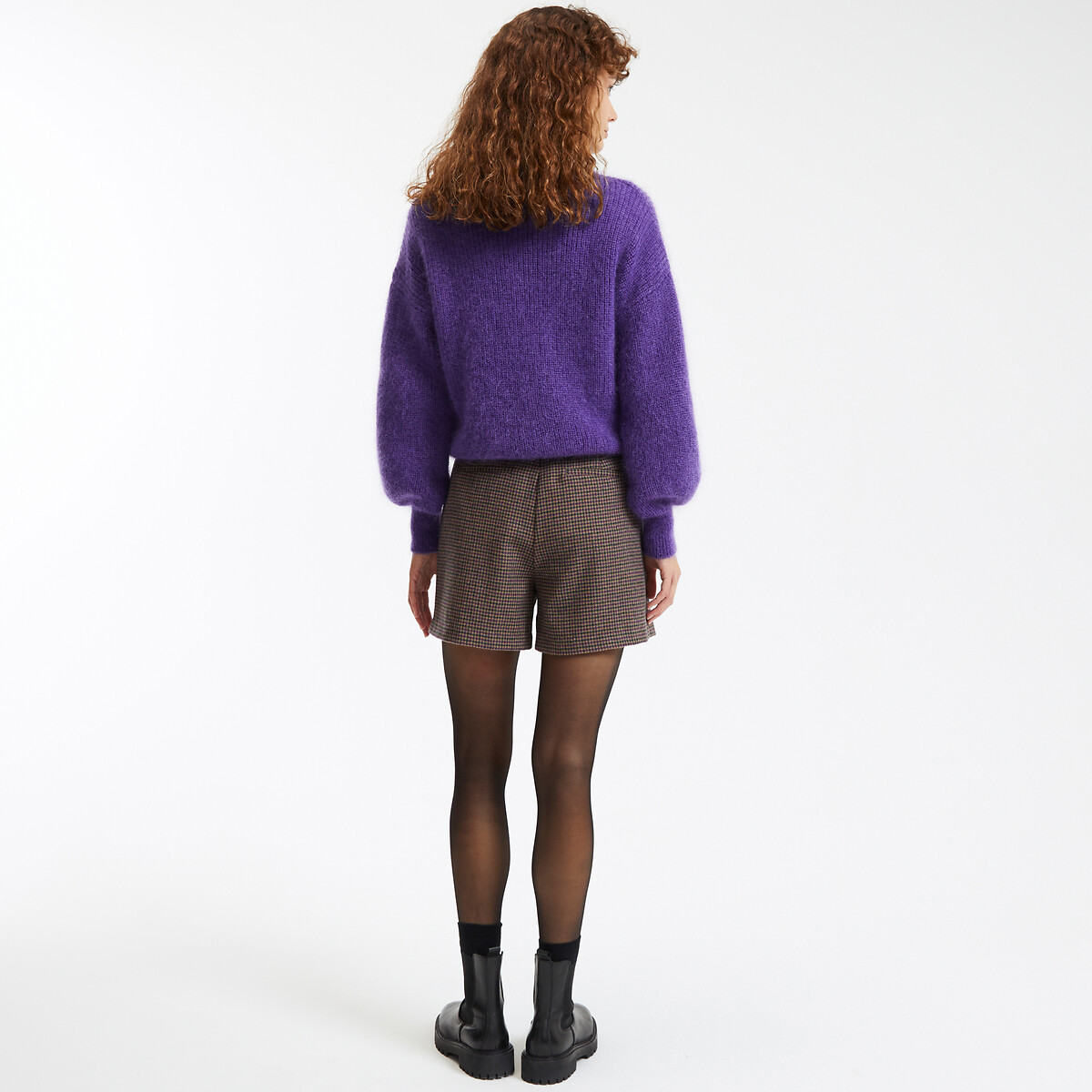Houndstooth Check Shorts in Wool Mix houndstooth check, LA REDOUTE COLLECTIONS