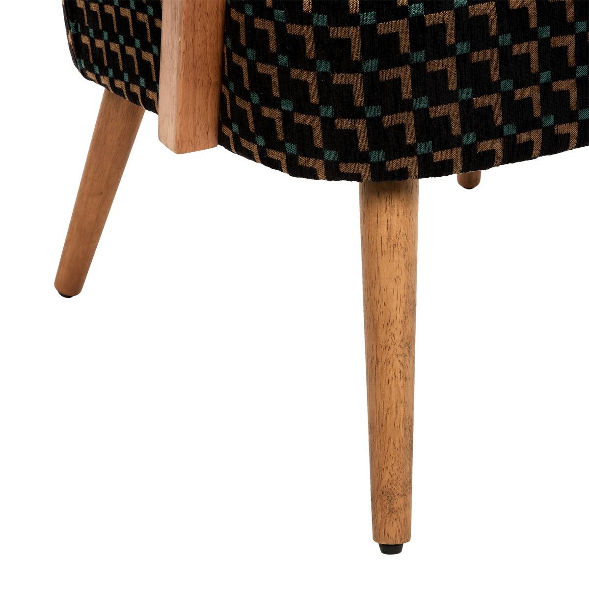 Fauteuil vintage en tissu chenille piètement hévéa CHIARA noir, ATMOSPHERA
