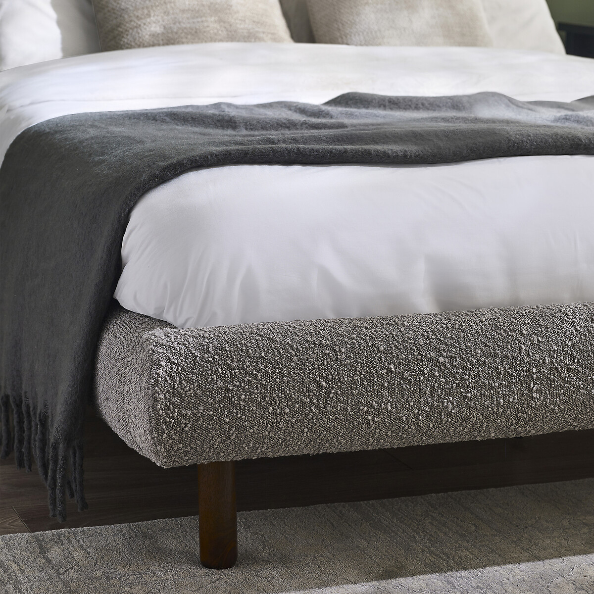 Aalya Textured Boucle Bed with Curved Headboard grey, SO'HOME
