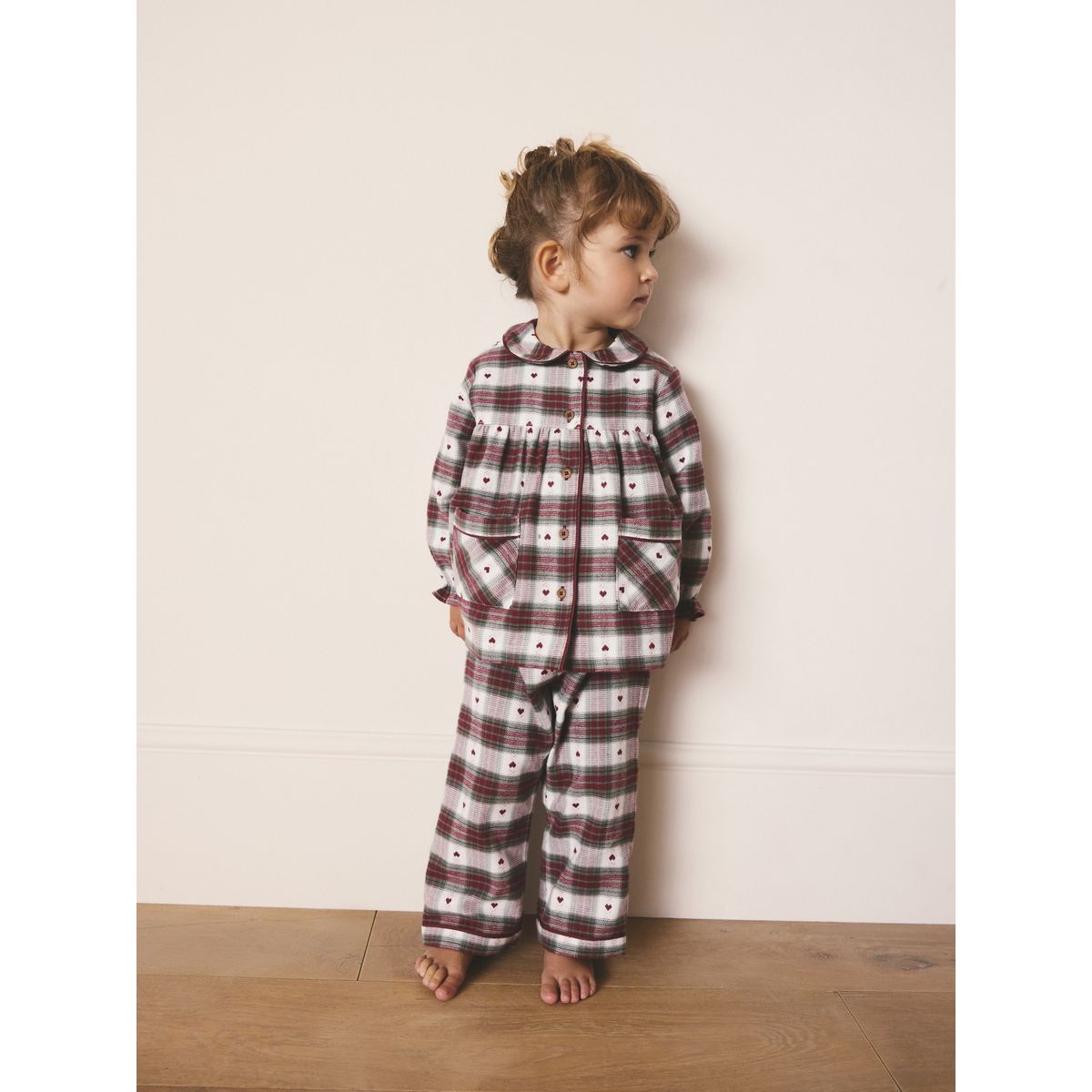 Pyjama boutonné tissé imprimé cœur rouge/vert, NEXT