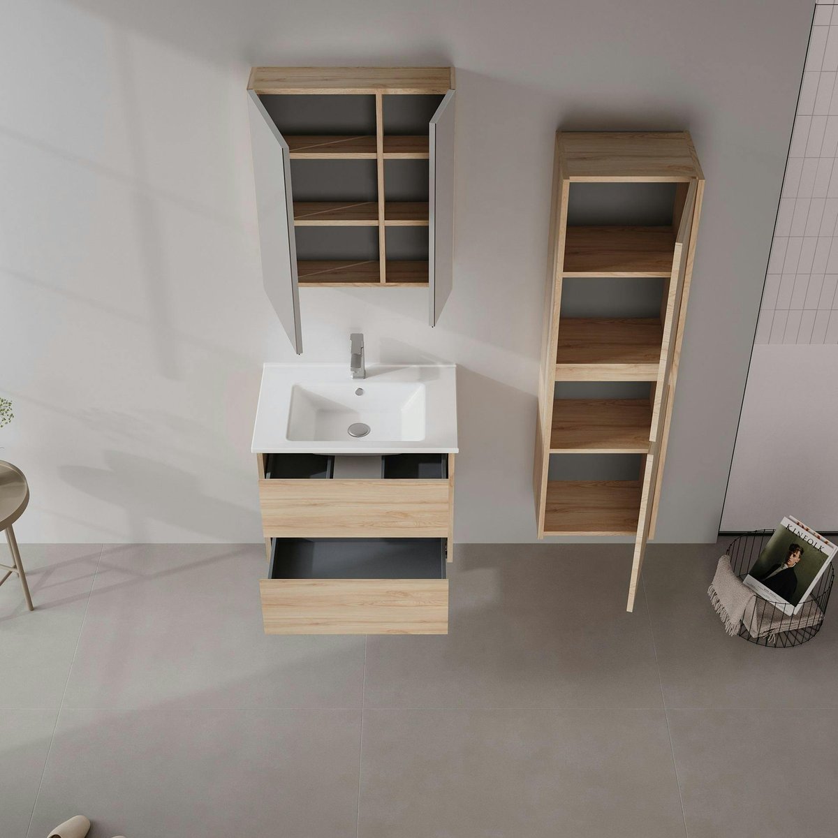 Meuble vasque 2 tiroirs + vasque 65 cm MOANA bois clair, PIER IMPORT