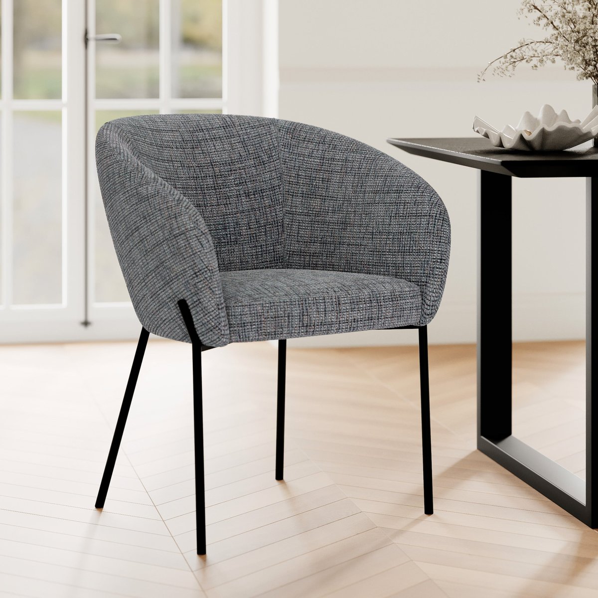 Chaise en tissu - ANDY gris chiné, MAISON PAVANE
