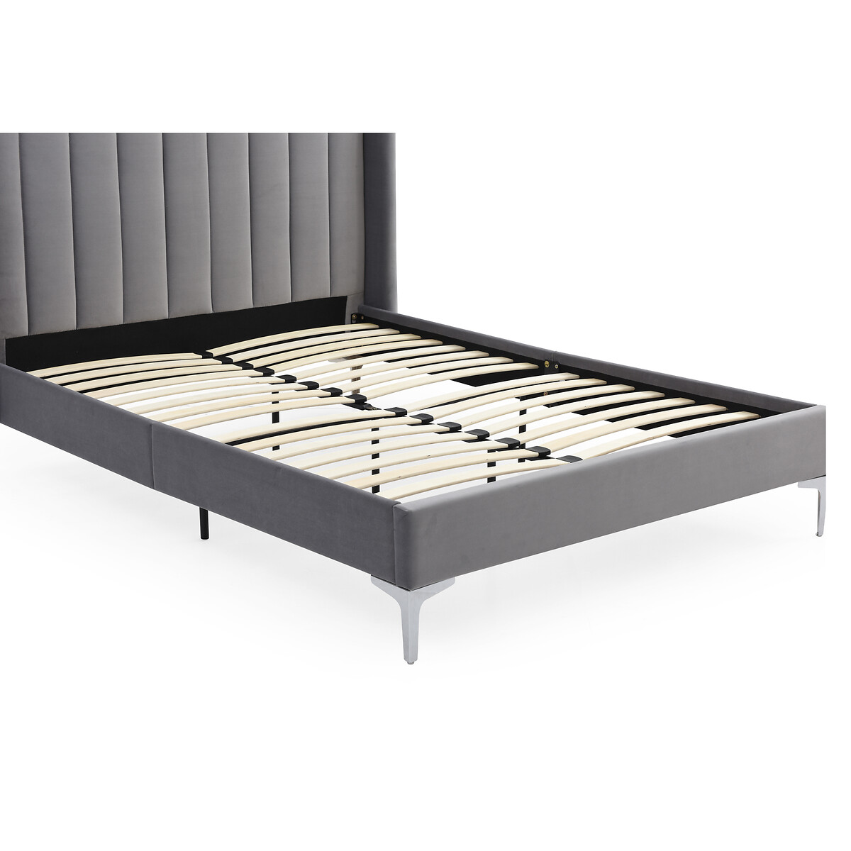 Lily Fluted Velvet Bed with Winged Headboard grey, SO'HOME