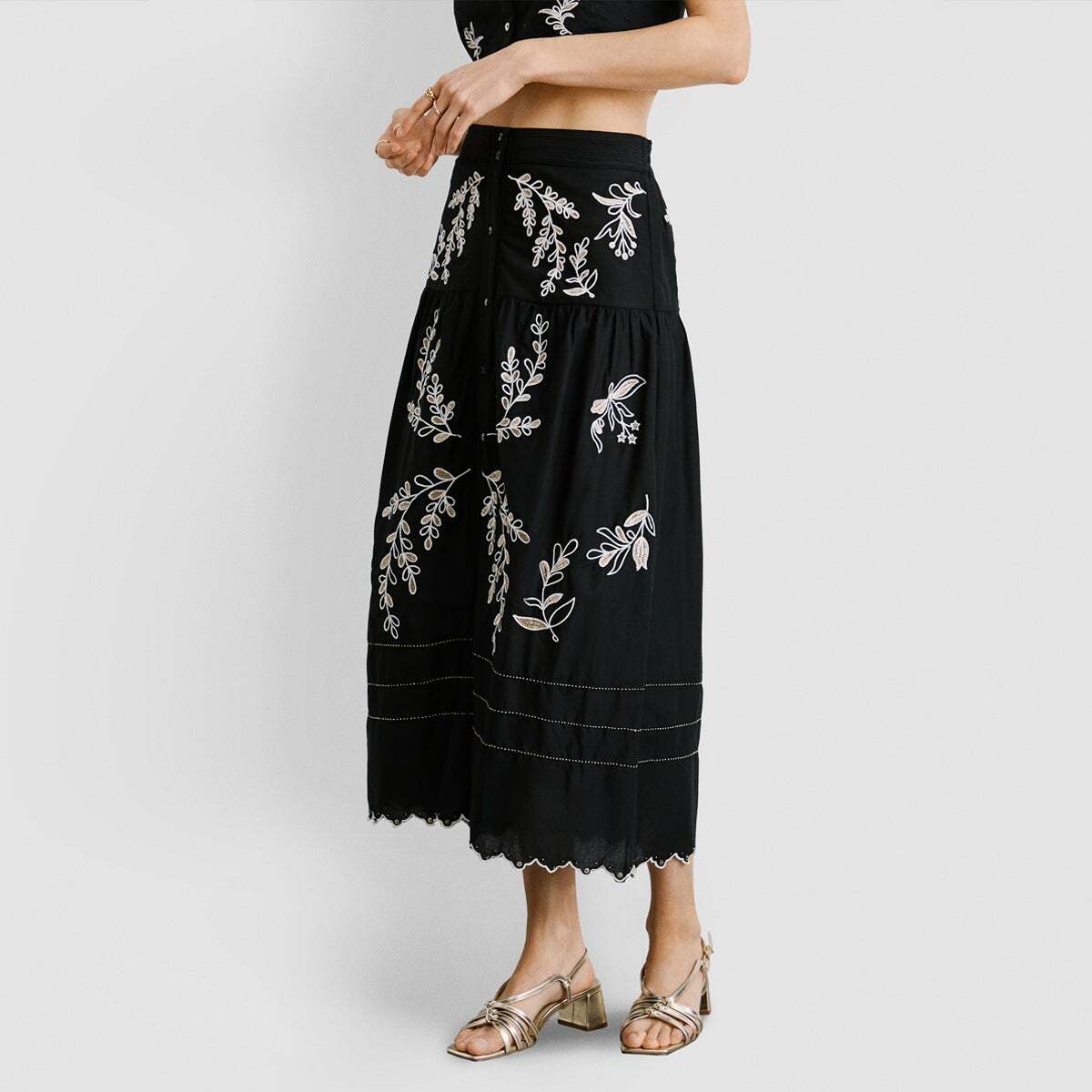 Jupe Midi Brodée En Popeline noir, PEPE JEANS