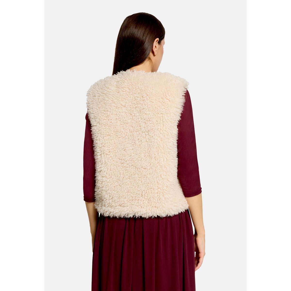 Veste sans manches en peluche unicolore champagne sorbet, VERA MONT
