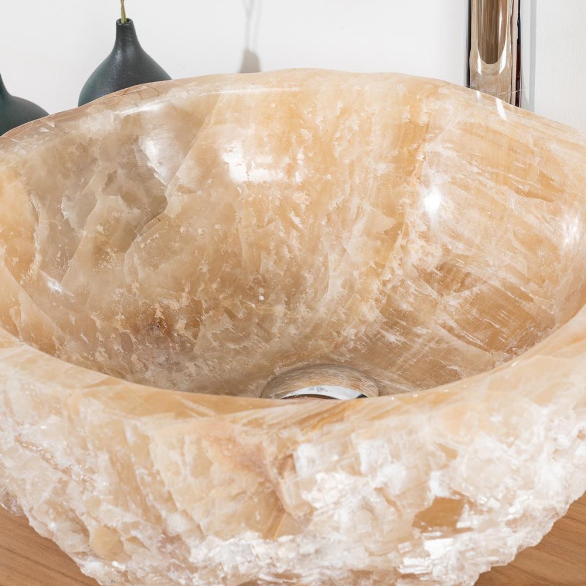Vasque en pierre Onyx ronde à poser 40 - 45 cm beige, WANDA COLLECTION